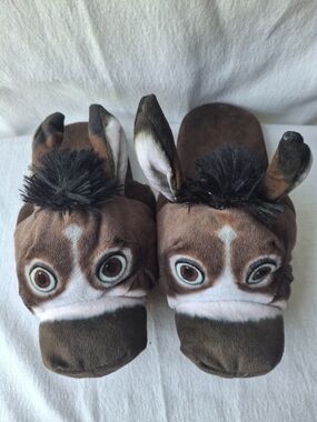 Kids Brown Donkey Plush Slippers